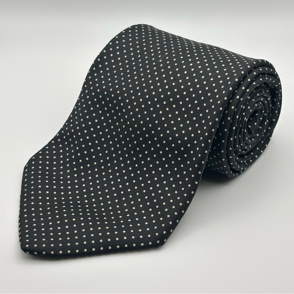 Rooster | Vintage Micro Polka Dot Silk Necktie Tie | Black/White